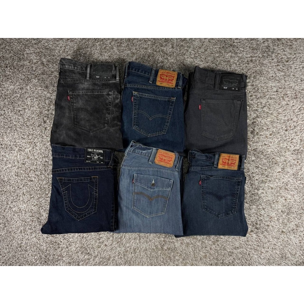 Lot of 6 Levi's Men's Jeans Size 38x30 Denim Pants Blue Black Straight Leg